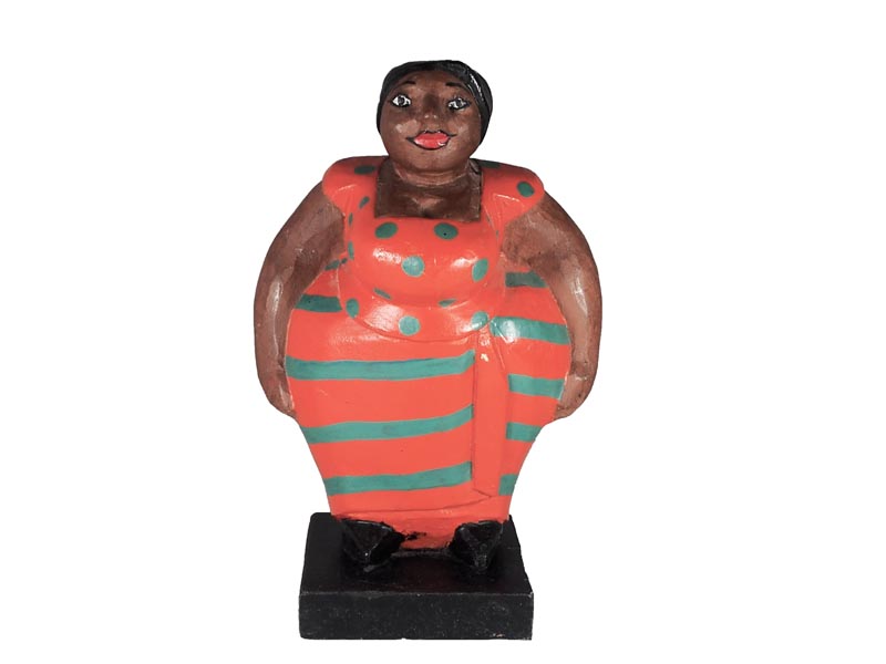 Mama Africa Wood Sculpture - Orange dress 30cm